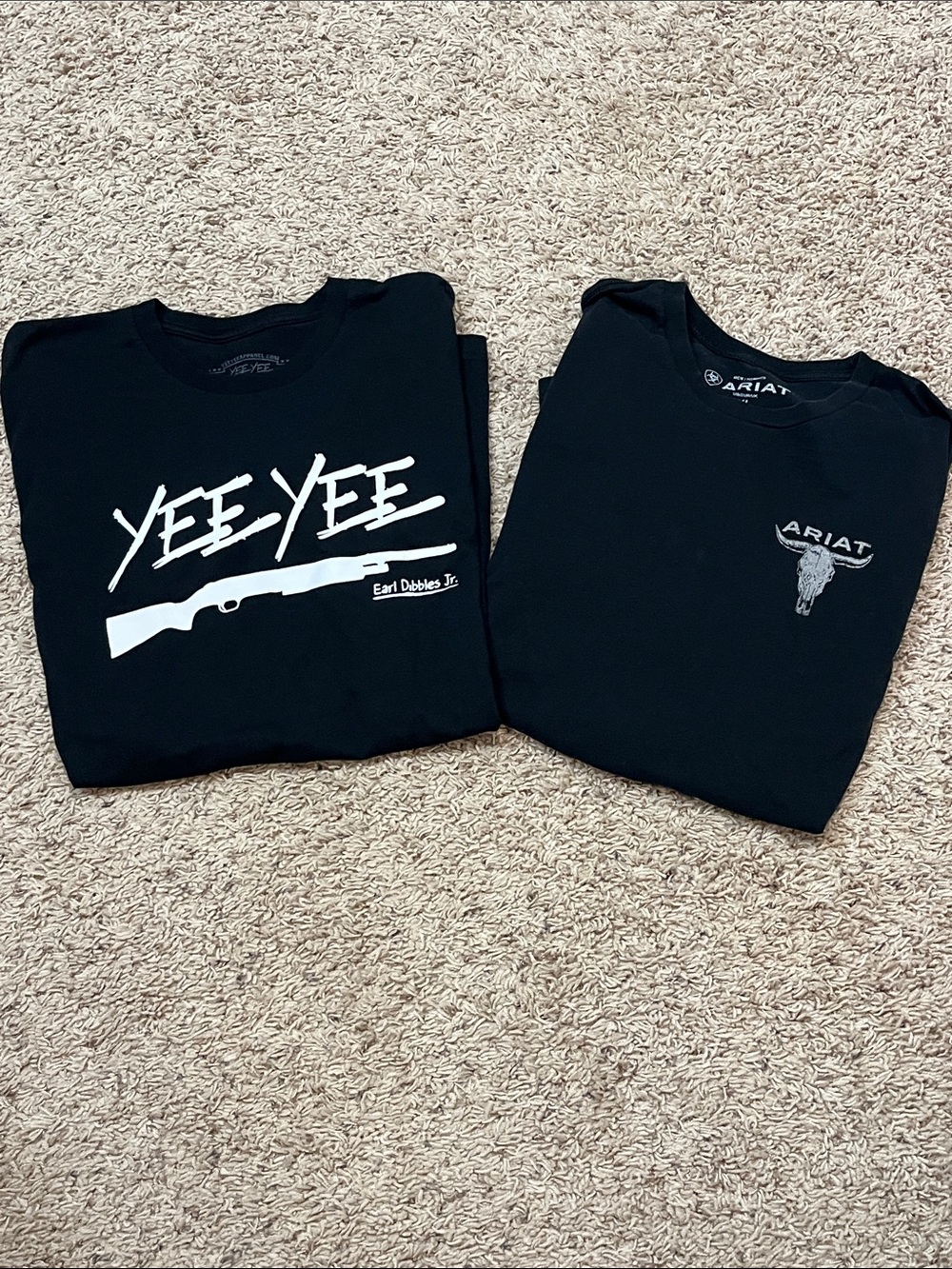 Lot of 2 Western Style Men’s XL Black Tees - YEE YEE Earl Dibbles Jr. & Ariat